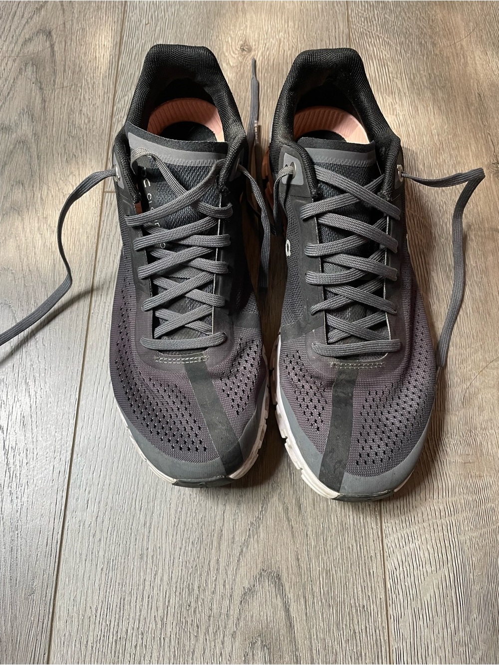 On Running Women's Athletic Shoes in Black and Gray with Coral